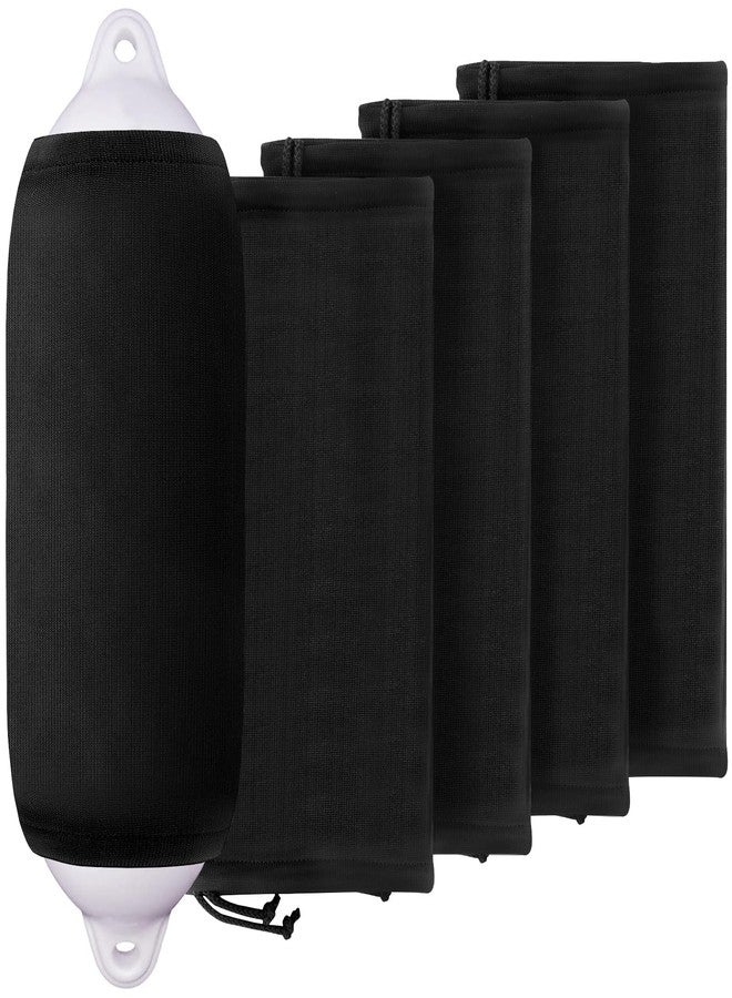 XMK Boat Fender Covers 9"x26" Fender Covers Marine Boat Bumper Sleeves for Twin Eye & Center Rope Tube Style Fenders, Black, 4-Pack, Polyester (Boat Fender Not Included) - Image 1